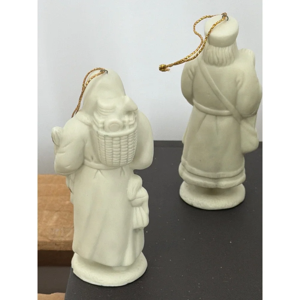 Vintage Bisque Porcelain Santa Claus Ornaments Gold Accents Set of 6 Cream 4